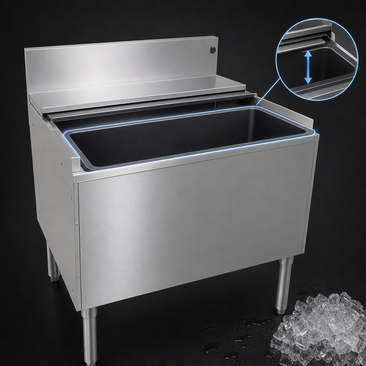 Product image #3 for Glastender Extra Deep Underbar Ice Bin with Sliding Stainless Steel Cover, 30 x 19 Inches, 116 lb Capacity