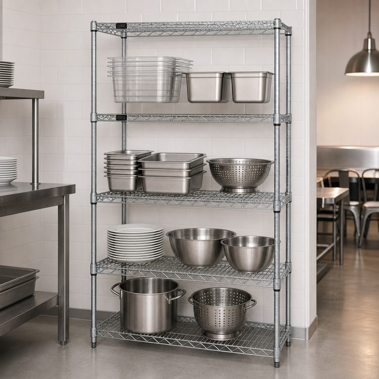 Product image #3 for Quantum Stationary Chrome Wire Shelving Starter Kit, 48 x 18 x 86 Inches, 4 Shelves