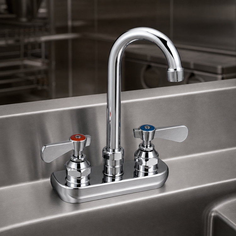 Product image #3 for OptiFlow Heavy-Duty Solid Body Backsplash-Mount Faucet, 4-Inch Centers, 5-Inch Gooseneck Spout