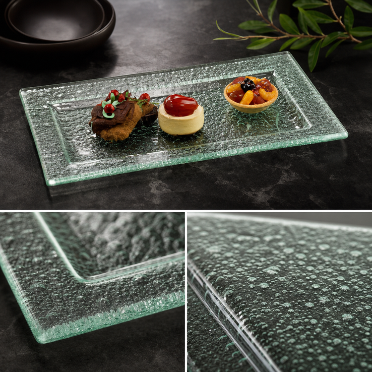 Product image #3 for American Metalcraft Glacier Rectangular Rimmed Bubble Glass Platter, 15 x 9 Inches, Green