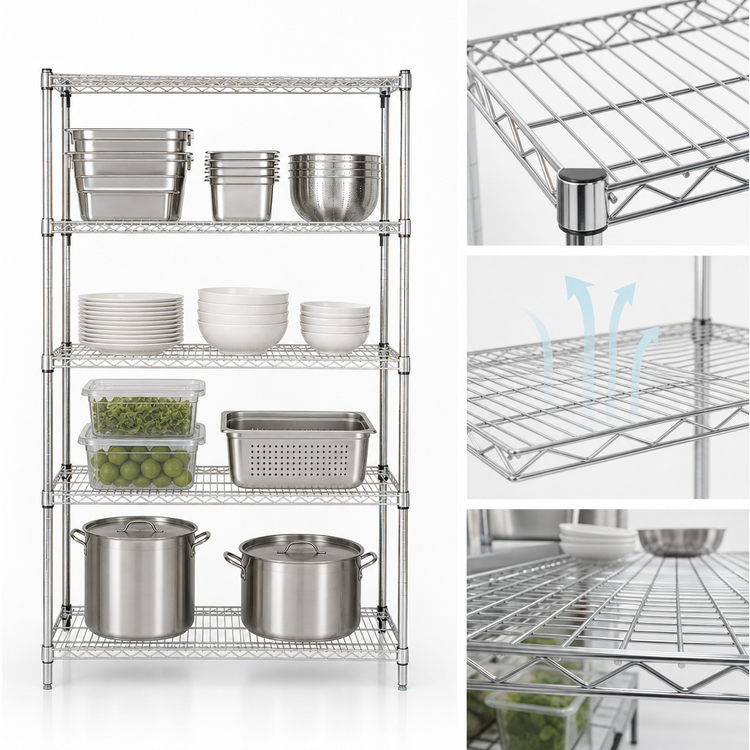Product image #3 for Metro Super Erecta Stationary Starter Wire Shelving Unit, 36"W x 24"D x 63"H, Chrome-Plated, 4 Shelves