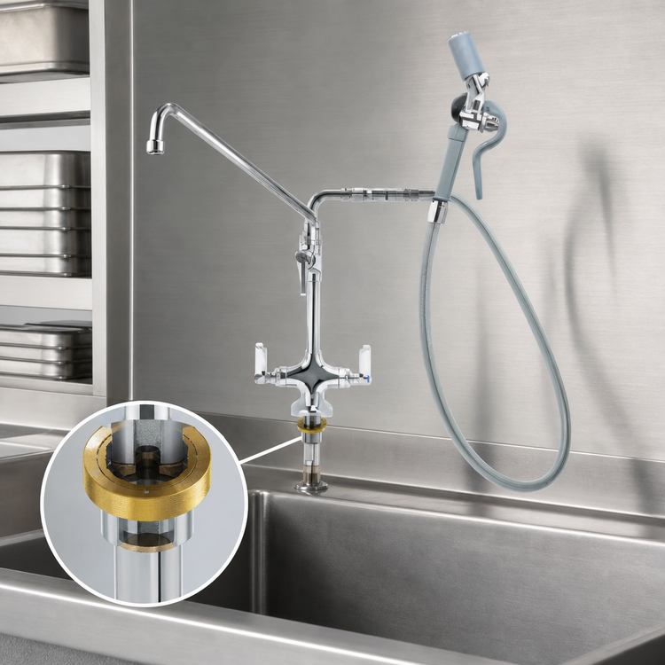 Product image #3 for Vulcan Double Pantry Deck-Mount Pre-Rinse Faucet with 16-Inch Add-On Faucet and Washdown Hose