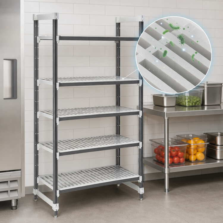 Product image #3 for Cambro Camshelving Elements XTRA 5-Tier Vented Stationary Starter Polymer Shelving Unit, 21-Inch Deep x 30-Inch Wide x 64-Inch High, Speckled Gray