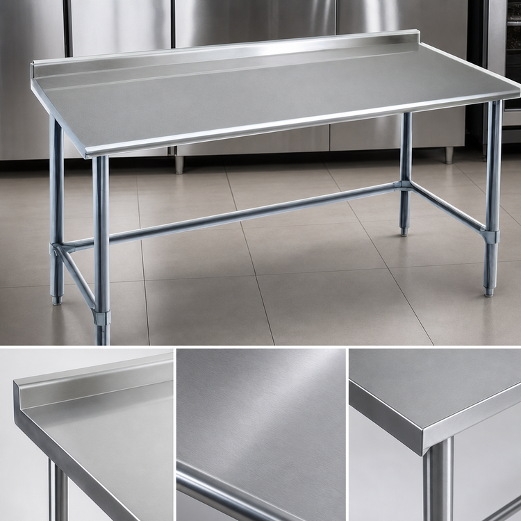 Product image #3 for Spec-Master 48"W x 30"D Stainless Steel Work Table with 14-Gauge 300 Series Top and 1-1/2" Rear Upturn