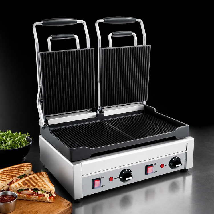 Product image #3 for Eurodib Double-Sided Commercial Panini Press with 18" x 11" Cast Iron Plates, 240V