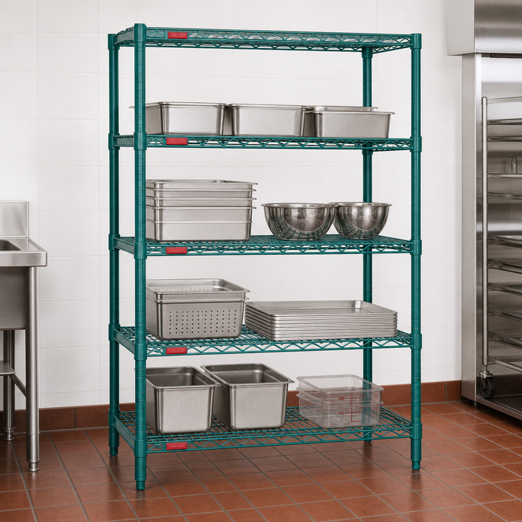 Product image #3 for Eagle Group Valu-Gard 72" x 18" x 74" 4-Tier Stationary Wire Starter Shelving Unit, Green Epoxy Finish