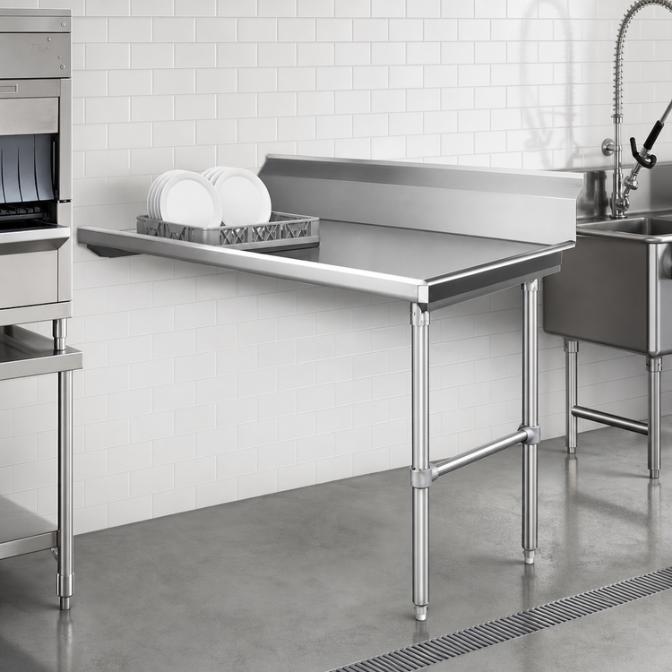 Product image #3 for CMA Dishmachines 36-Inch Straight Clean Dishtable, Left-to-Right, 16-Gauge Stainless Steel, 8-Inch Backsplash