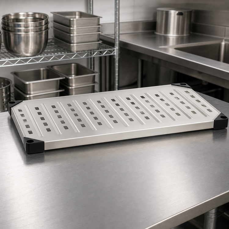 Product image #3 for Metro Super Erecta 60 x 14 Inch Type 304 Stainless Steel Louvered/Embossed Shelf with Raised Ship's Edge