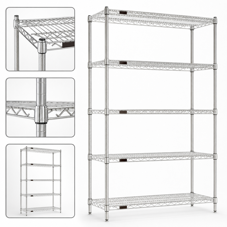 Product image #3 for Eagle Group 5-Tier Starter Wire Shelving Unit, 42"W x 21"D x 74"H, Stainless Steel Finish