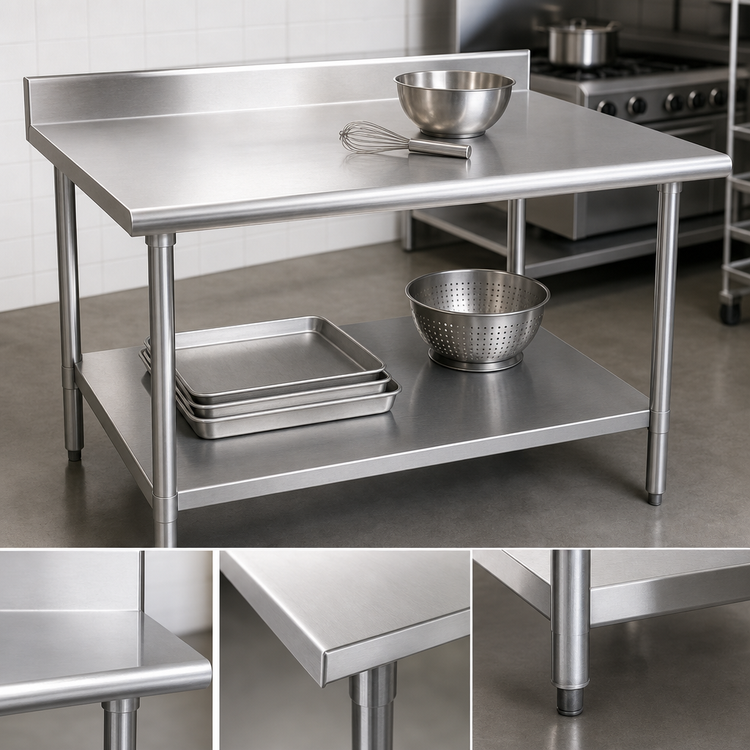 Product image #3 for Deluxe Series Stainless Steel Work Table with 4-1/2 Inch Backsplash and Adjustable Undershelf, 30 x 24 Inches