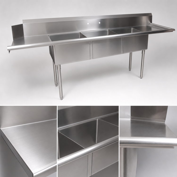 Product image #3 for Straight Left-to-Right Soiled Dish Table with 3-Compartment Sink, 30-3/8" W x 100" D x 44" H