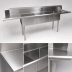Thumbnail image #3 for Klinger's Trading SDT32020DL Straight Left-to-Right Soiled Dish Table with 3-Compartment Sink, 18/304 Stainless Steel, Backsplash