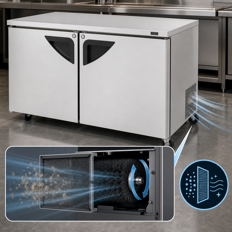 Product image #3 for Turbo Air Super Deluxe Series Two-Section Undercounter Refrigerator, 17 Cu. Ft., 60-1/4 Inch Wide, Self-Contained Rear-Mount, Stainless Steel