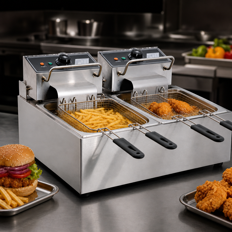 Product image #3 for Omcan USA CE-CN-0012 Double Countertop Electric Fryer with 2 Fry Pots, 12 lb. Capacity Each