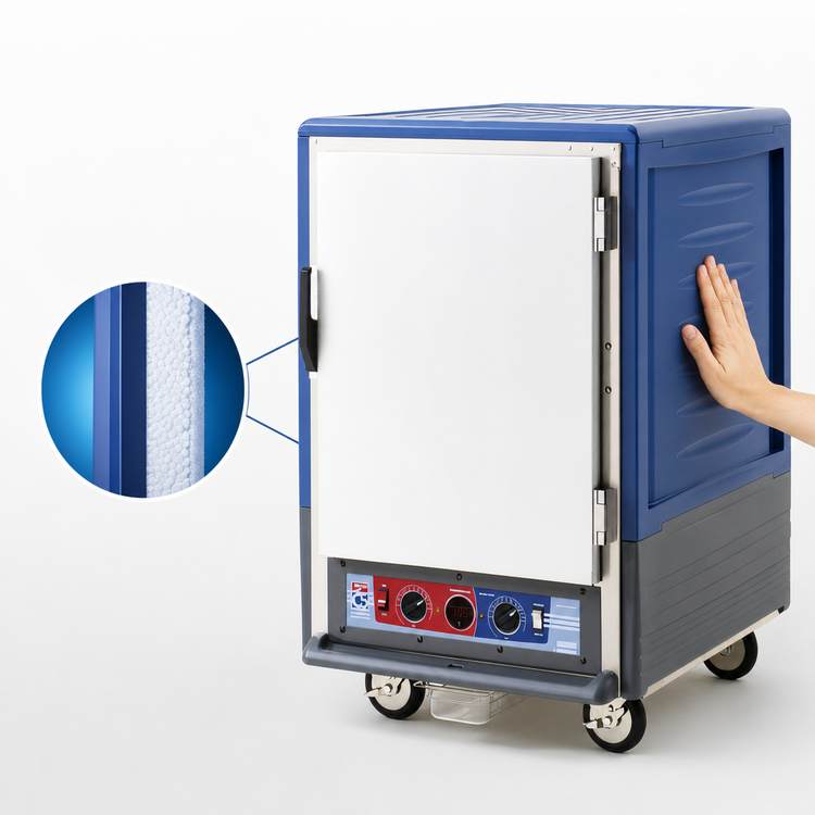 Product image #3 for Metro C5 3 Series Half-Height Heated Holding & Proofing Cabinet, Lower-Wattage, Blue, Combination Module, Full-Length Solid Door, Universal Wire Slides