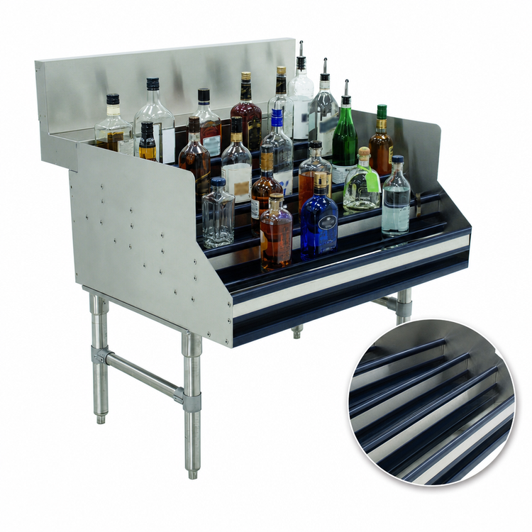 Product image #3 for Advance Tabco Prestige 5-Step Freestanding Stainless Steel Liquor Bottle Display Unit, 24 x 30 x 36 Inches, Approx. 30-Bottle Capacity