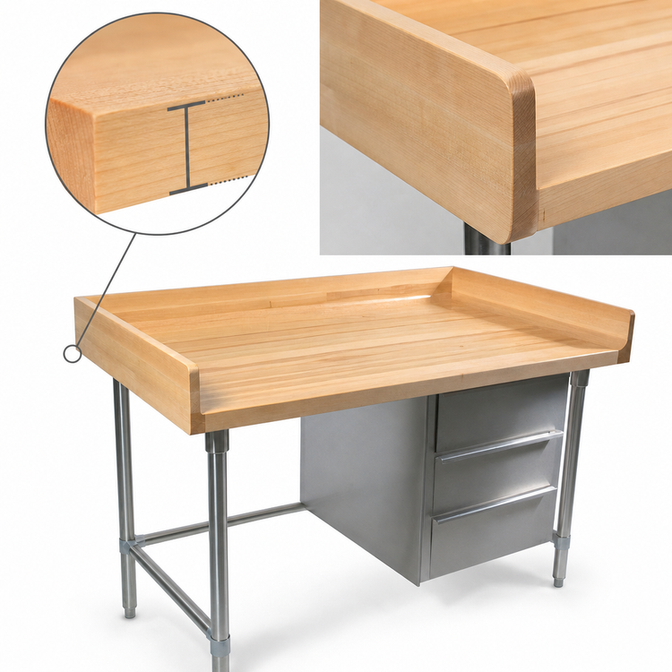Product image #3 for John Boos 84-Inch Northern Hard Rock Maple Baker's Table with 3 Drawers and Stainless Steel Base