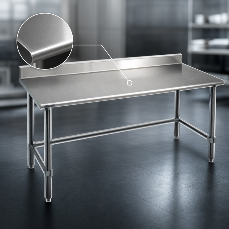 Product image #3 for Eagle Group Deluxe Series 30 x 30 Inch 16-Gauge Stainless Steel Corner Work Table with 4-1/2 Inch Backsplash