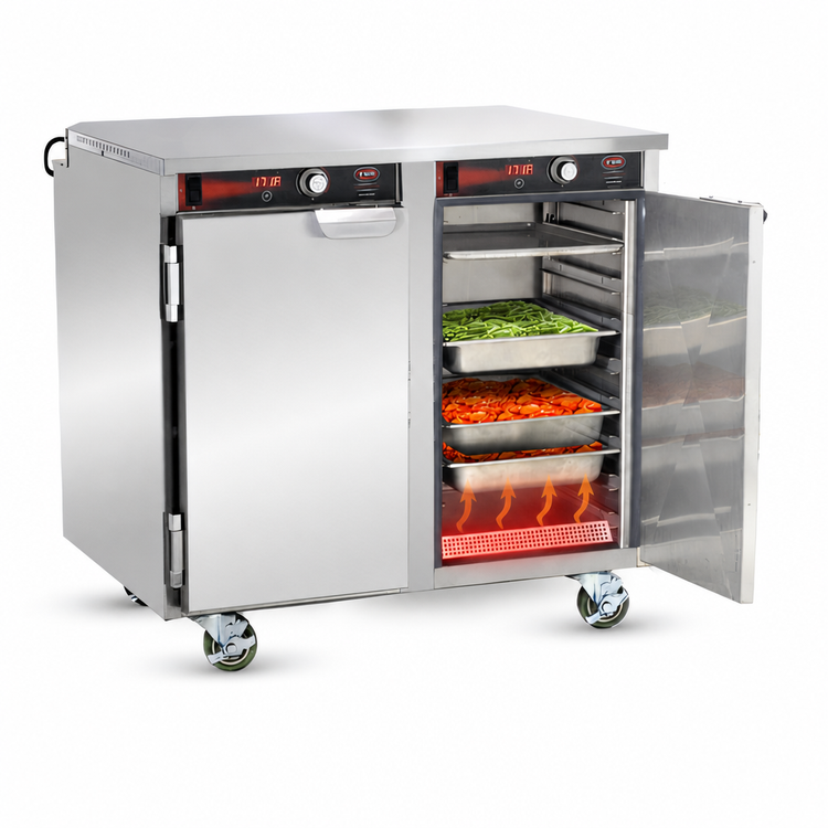Product image #3 for FWE Handy Line HLC-16 Mobile Undercounter Heated Holding Cabinet, 2 Compartment, 16 Full-Size Pan Capacity