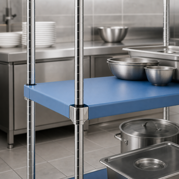 Product image #3 for QuadPlus 60"W x 18"D Solid Blue Polymer Shelf Mat with MICROGARD Antimicrobial Protection and Chrome QuadTruss Frame