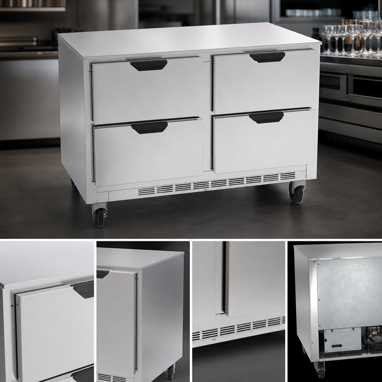 Product image #3 for Beverage-Air UCRD48AHC-4 2-Section 48-Inch Undercounter Refrigerator with 4 Drawers, Self-Contained Rear-Mounted