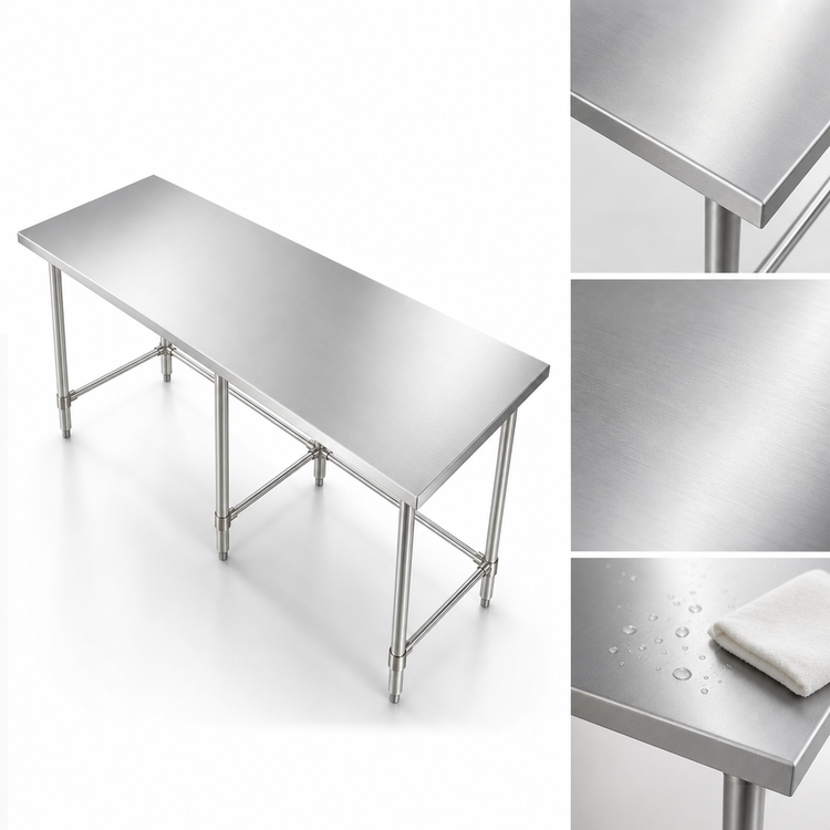 Product image #3 for Sapphire Manufacturing 120" x 24" Stainless Steel Work Table with Open Base and Adjustable Feet