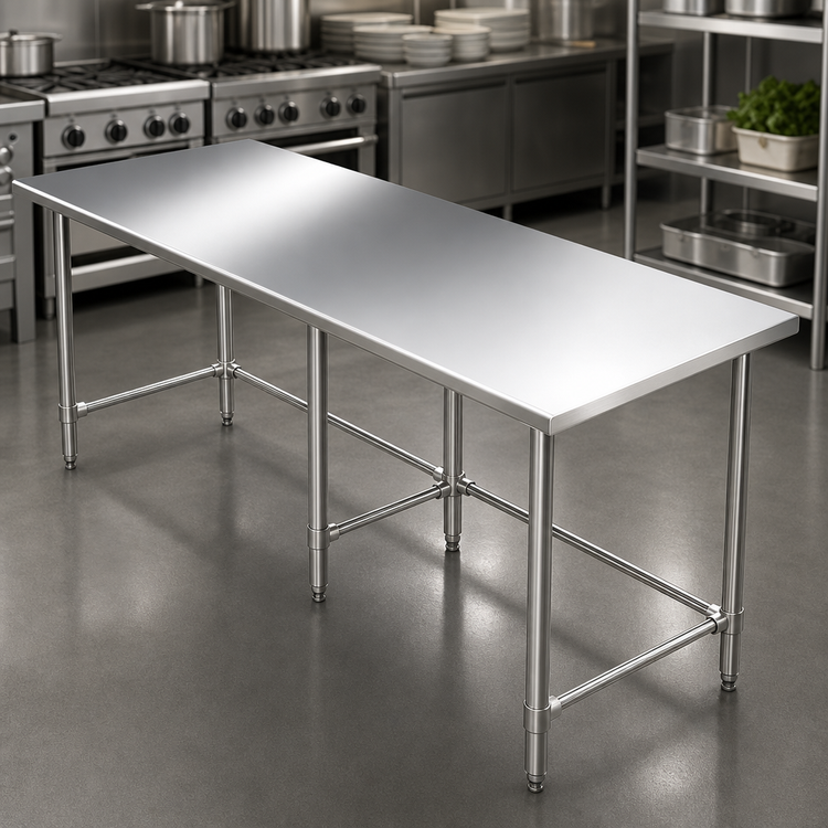 Product image #3 for 84 Inch x 30 Inch Stainless Steel Work Table with Open Base and Adjustable Bullet Feet