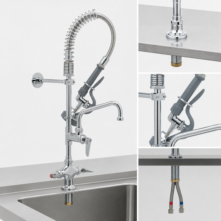 Product image #3 for T&S Brass EasyInstall Mini Pre-Rinse Unit, Single-Hole Deck Mount, with 6-Inch Swing Nozzle and 1.42 GPM Spray Valve