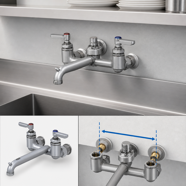 Product image #3 for T&S Brass Adjustable 8-Inch Wall-Mount Service Sink Faucet with Vacuum Breaker and Integral Stops