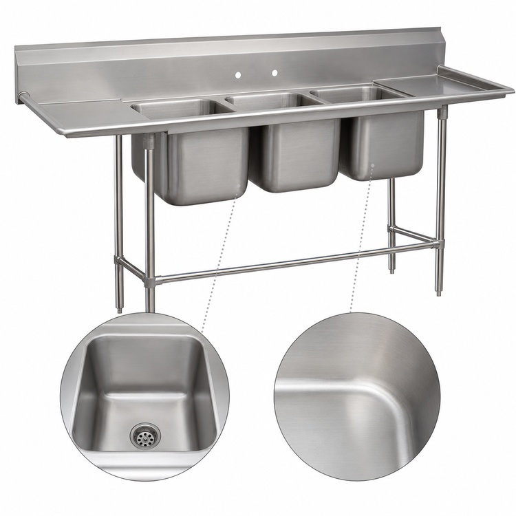 Product image #3 for Advance Tabco Regaline 3-Compartment Sink with Left & Right-Hand Drainboards