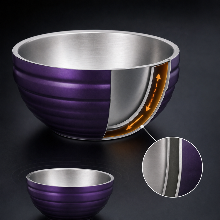 Product image #3 for Vollrath Round Double-Wall Insulated Serving Bowl, 1.7 Quart, Passion Purple/Satin Stainless Steel