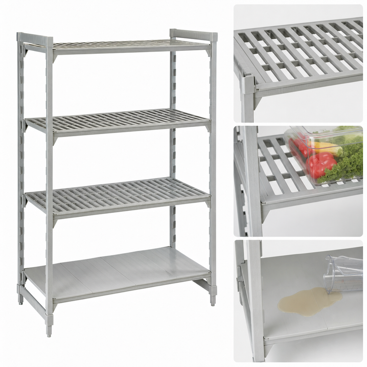 Product image #4 for Cambro Camshelving Premium 30" x 24" x 84" 4-Shelf Stationary Starter Unit with 3 Vented Shelf Plates and 1 Solid Shelf Plate