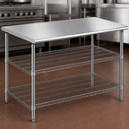 Thumbnail image #3 for Eagle Group AdjusTable T3036EBW 36 x 30 Inch -Height 16-Gauge Stainless Steel Work Table with 2 Chrome Wire Undershelves