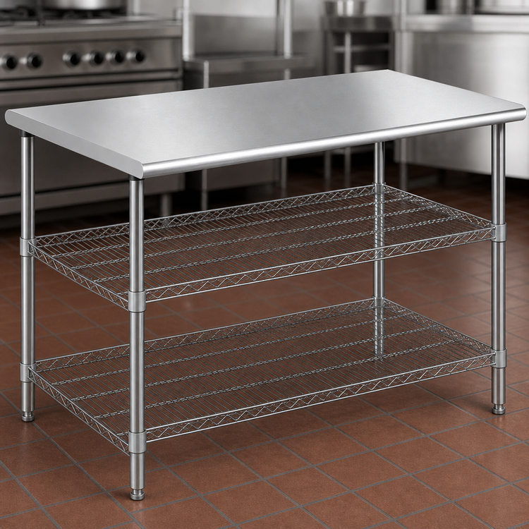 Product image #3 for Eagle AdjusTable 36 Inch x 30 Inch Adjustable Height Basic Stainless Steel Work Table with 2 Chrome Wire Undershelves