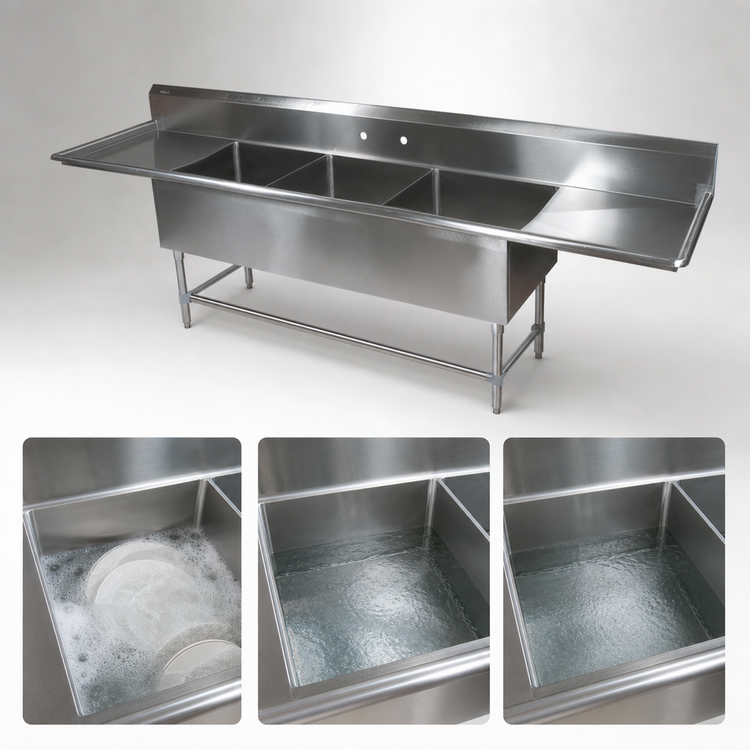 Product image #3 for John Boos Pro-Bowl 3-Compartment Floor Model Stainless Steel Sink with Dual Drainboards