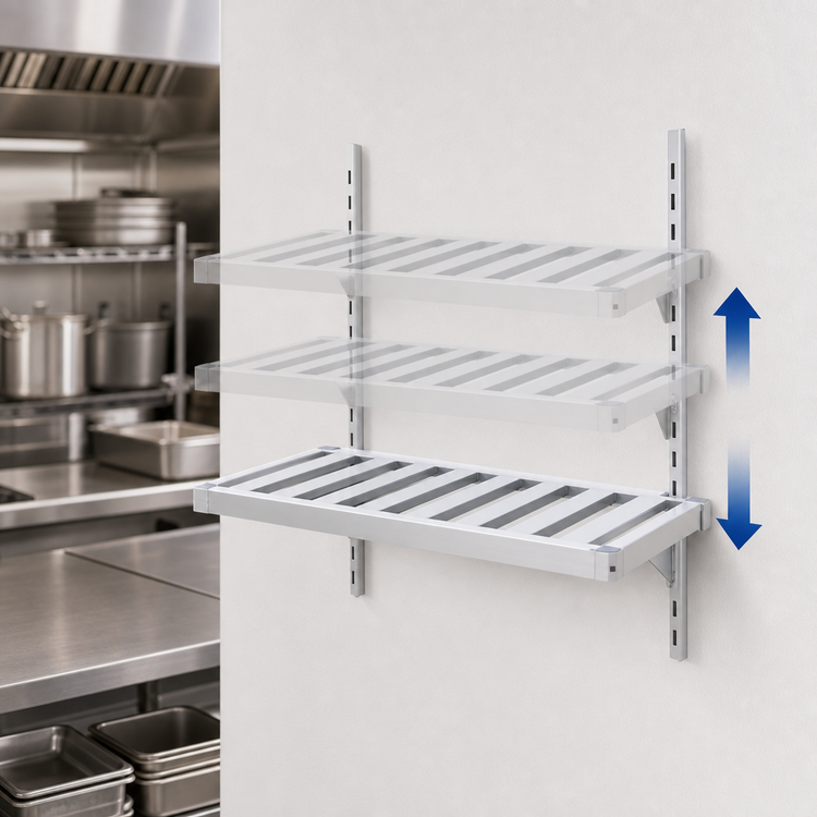 Product image #4 for New Age Adjust-A-Shelf T-Bar Series 72 Inch x 20 Inch Wall-Mounted Aluminum Shelf