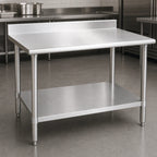 Thumbnail image #3 for Eagle Group Budget Series T3672B-BS 72 x 36-Inch 430 Stainless Steel Work Table with Backsplash and Adjustable Galvanized Undershelf
