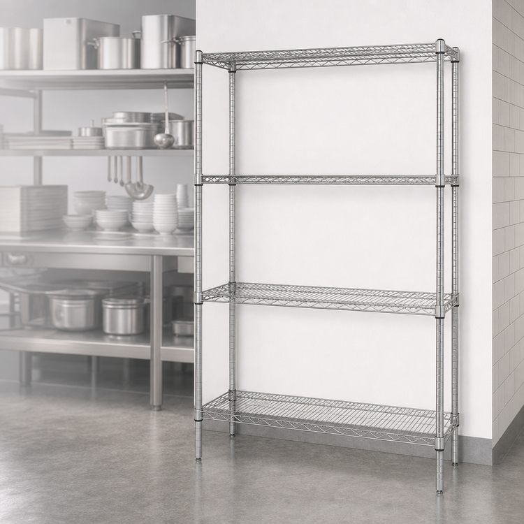 Product image #3 for Quantum 48 in. W x 12 in. D x 74 in. H Stationary Wire Shelving Starter Kit, Chrome Plated, 600-800 lb. Capacity