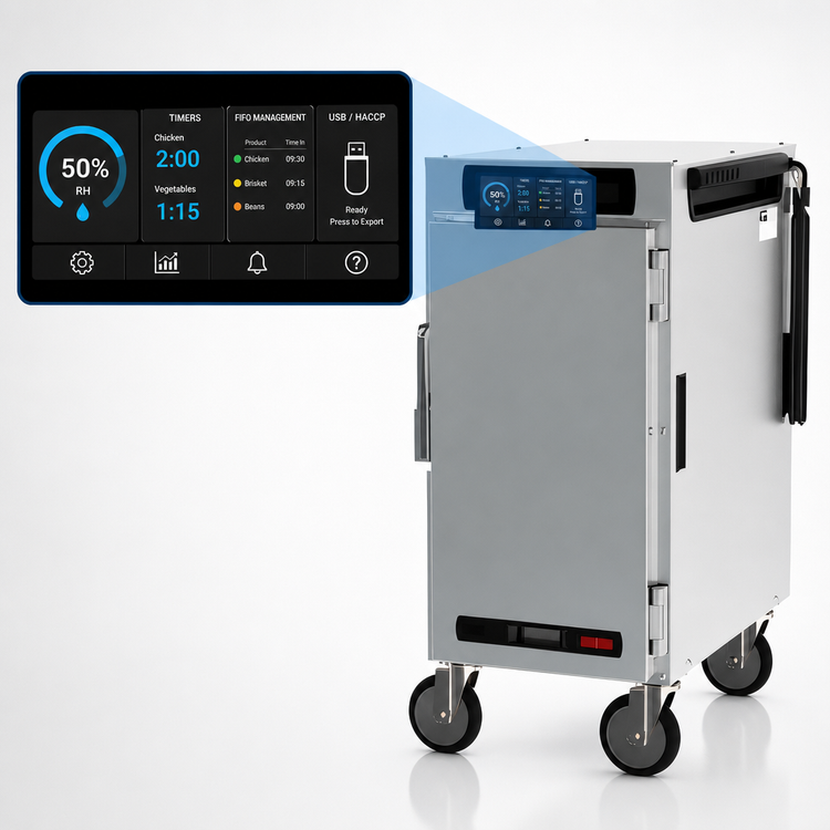 Product image #3 for Metro HotBlox Narrow 8-Pan Mobile Pass-Thru Insulated Holding Cabinet with Digital Touchscreen, Solid Front Door and Clear Rear Door