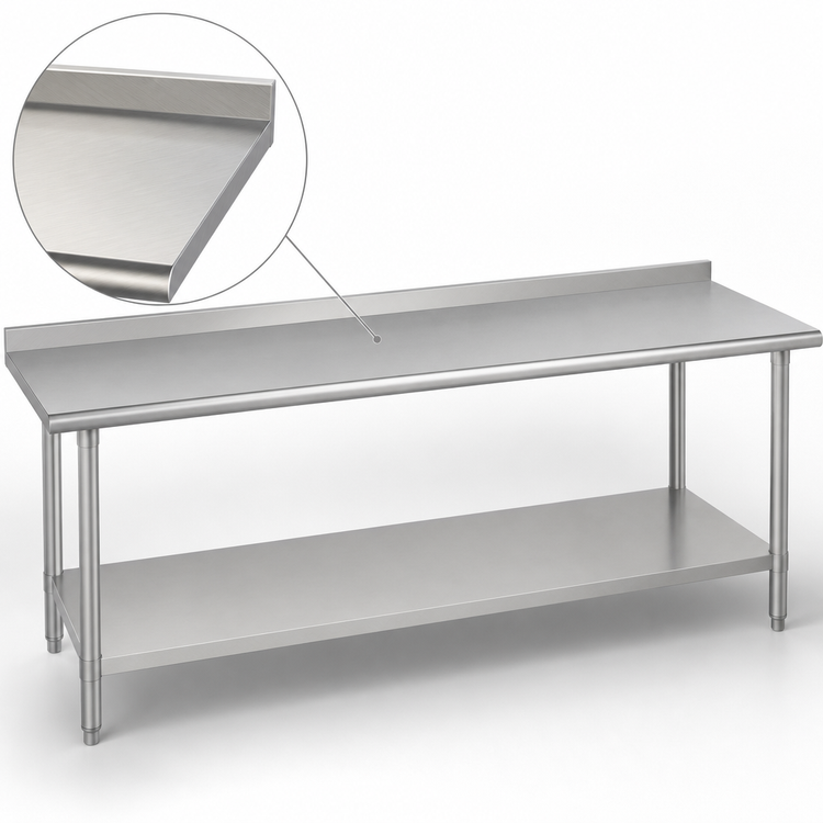 Product image #3 for Duke 108-Inch x 36-Inch Stainless Steel Work Table with 1-1/8-Inch Riser and Undershelf