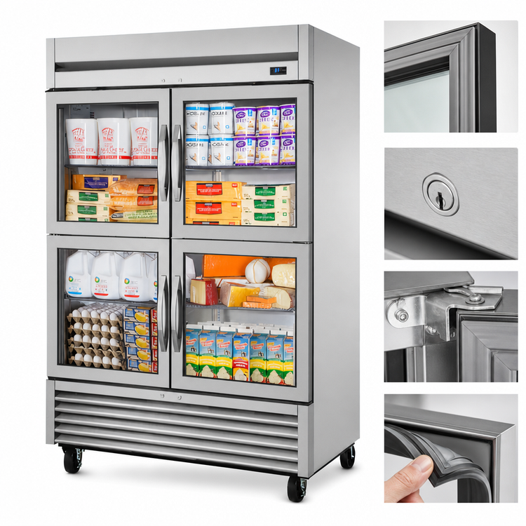 Product image #3 for True 2-Section Reach-In Refrigerator with 4 Framed Glass Half Doors, Bottom-Mounted R290