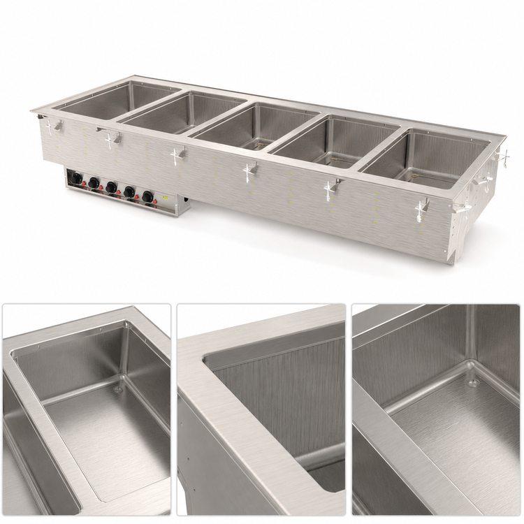 Product image #3 for Vollrath Five-Well Modular Drop-In Electric Hot Food Well with 316 Marine Grade Stainless Steel Wells, Manifold Drain, Thermostatic Controls, 208V