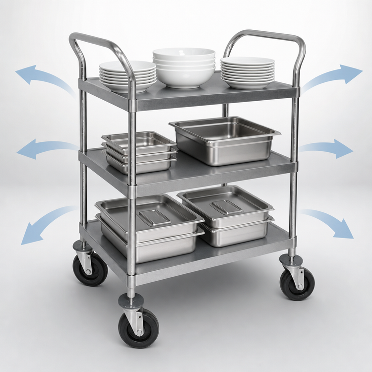 Product image #3 for Advance Tabco Three-Shelf Stainless Steel Utility Cart with Casters