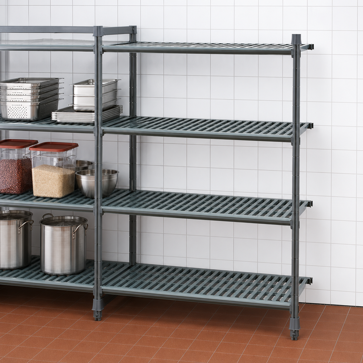 Product image #3 for Cambro Camshelving Basics Plus 18 x 36 x 84 Inch 4-Tier Vented Polymer Shelving Add-On Unit, Brushed Graphite
