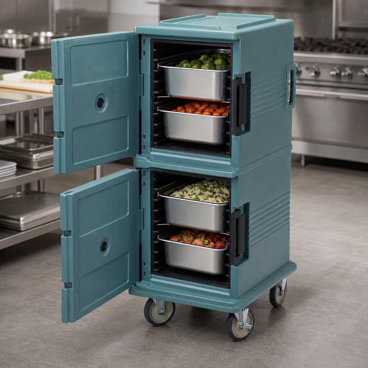 Product image #4 for Cambro Ultra Camcart Front-Loading Double-Compartment Insulated Food Pan Carrier, Slate Blue