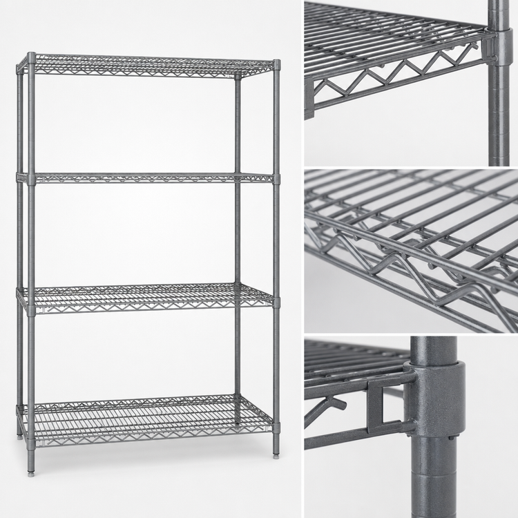 Product image #3 for Eagle Valu-Master 4-Tier Wire Shelving Starter Unit, 72W x 21D x 74H, Pewter Gray Epoxy