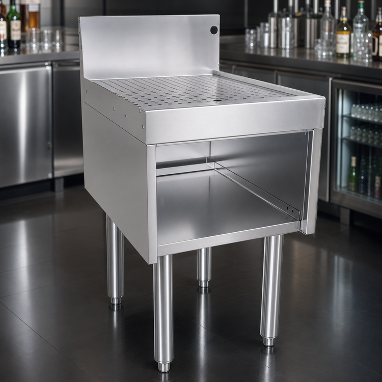 Product image #3 for Glastender DBHB-18-LD Underbar Drainboard Half Cabinet, Open Front, 18 x 24 Inches, Stainless Steel