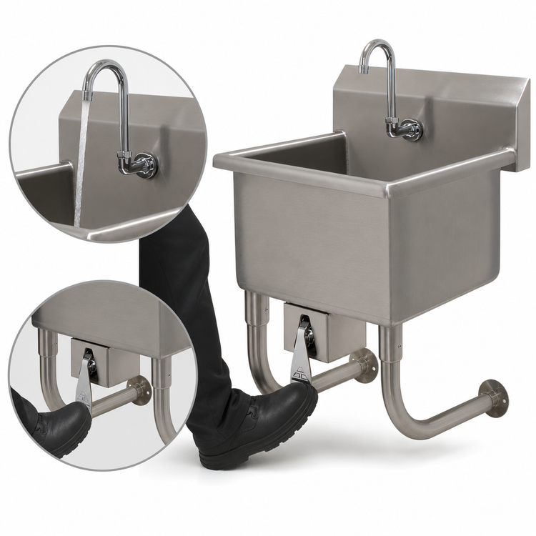 Product image #3 for Advance Tabco Wall Mounted Knee-Operated Stainless Steel Service Sink with Gooseneck Faucet