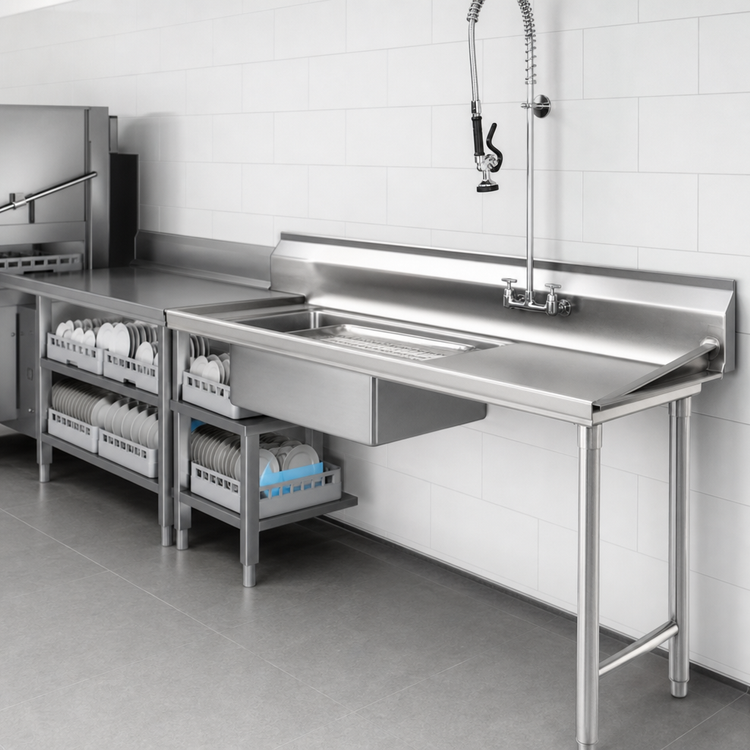 Product image #3 for Straight Soiled Dishtable with 20 x 20 x 5 Pre-Rinse Sink, 84-Inch, Right-to-Left