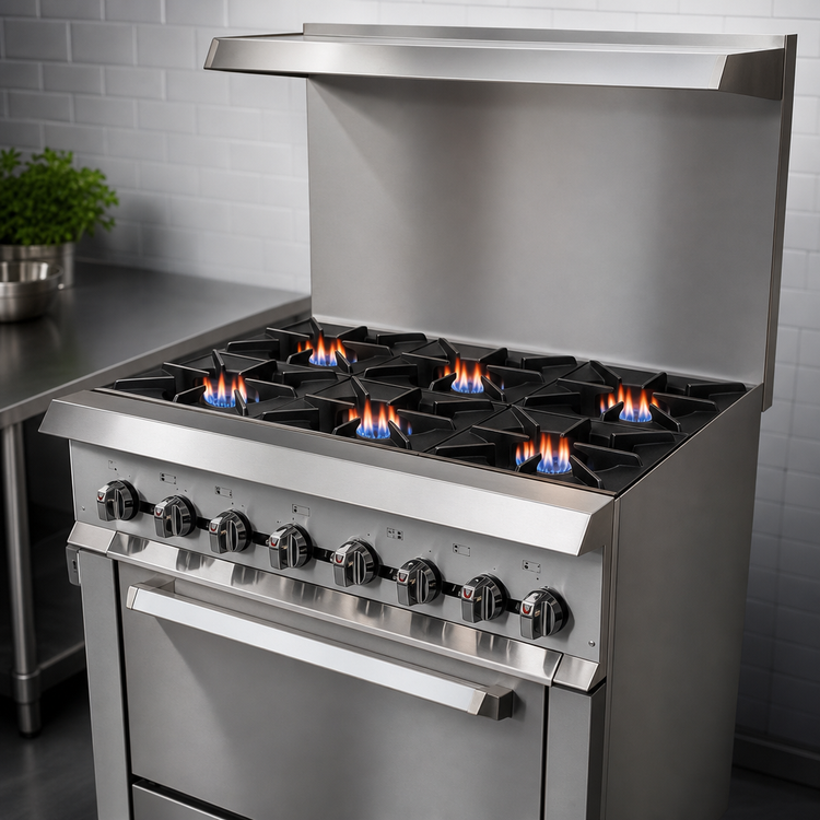 Product image #3 for IKON Cooking 36-Inch Natural Gas Commercial Range with 6 Burners, Standard Oven, and Back Riser Shelf